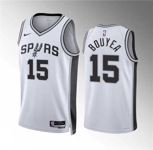 Mens San Antonio Spurs #15 Jamaree Bouyea White Association Edition Stitched Basketball Jersey Dzhi